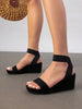 Women's Black Slip On Open Toe Elastic Ankle Strap Platform Comfortable Commuting  Wedge Sandals
