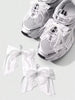 ROMWE Kawaii 2pcs/Set Korean Simple & Delicate White Faux Pearl Beaded Lace Bow Shoe Charm Clips, Fashionable Accessories, Suitable For Women Daily Wear And Gifts