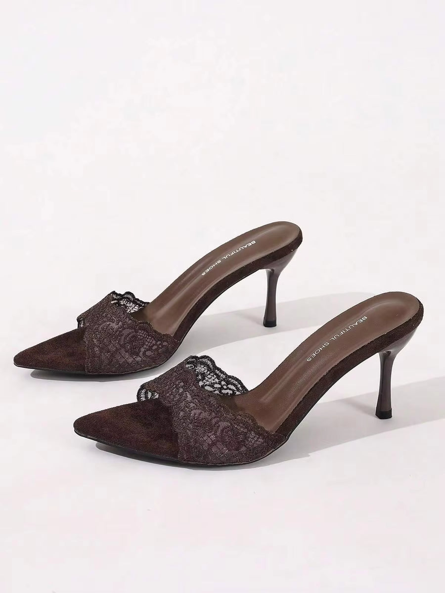 Black Gold White Open Toe Mesh Summer New Fashion Thin High Heel Sandals, Minimalist Versatile Women's Formal Sandals, Pointed Toe Elegant Thin High Heel Slippers Women's High Heels Brown High Heels
