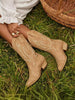 Women's Vintage Outdoor Desert Boots Mid-Tube Cowboy Boots Pointed Toe Embroidered Chunky Heel Western Cowboy Boots